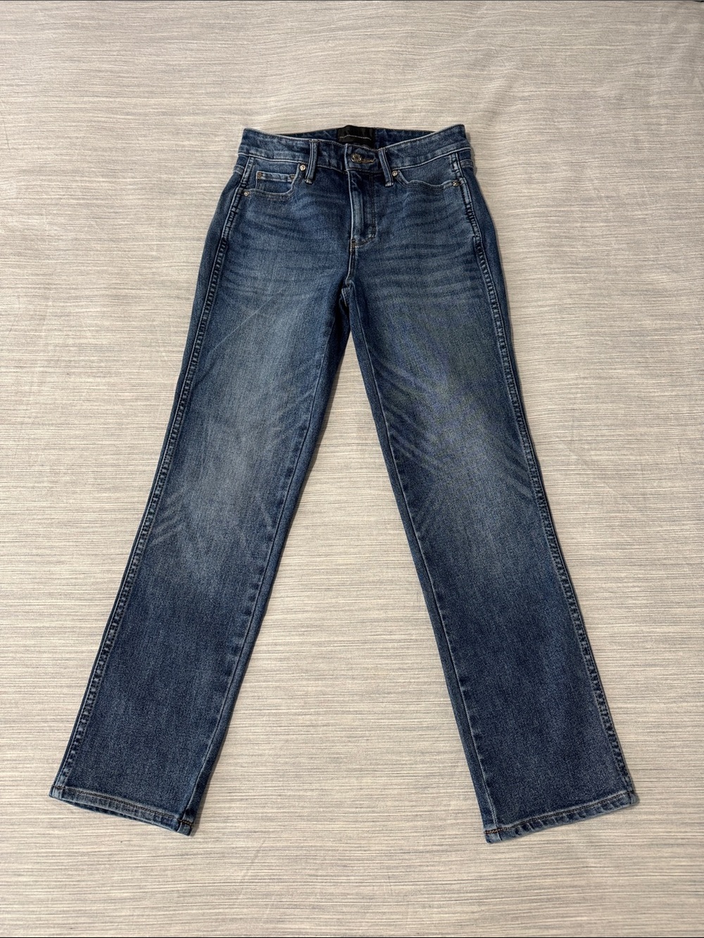 White House Black Market Women's High Rise Straight Sculpt Jeans in Dark Blue
